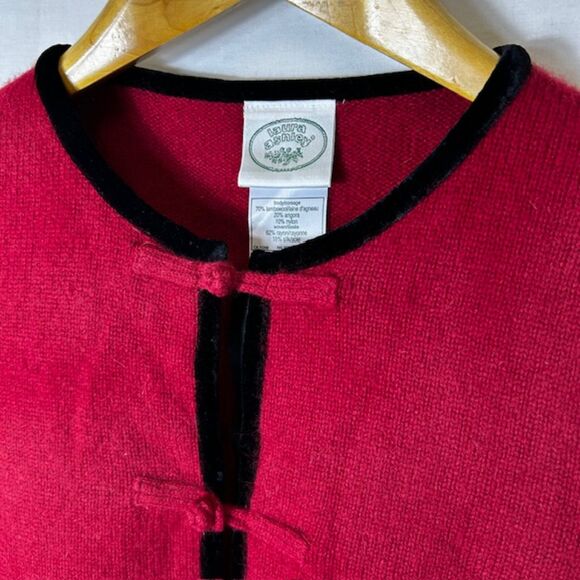Laura Ashley Red Wool Angora Silk Black Velvet Trim LS Cardigan Sweater Size M - Picture 4 of 10